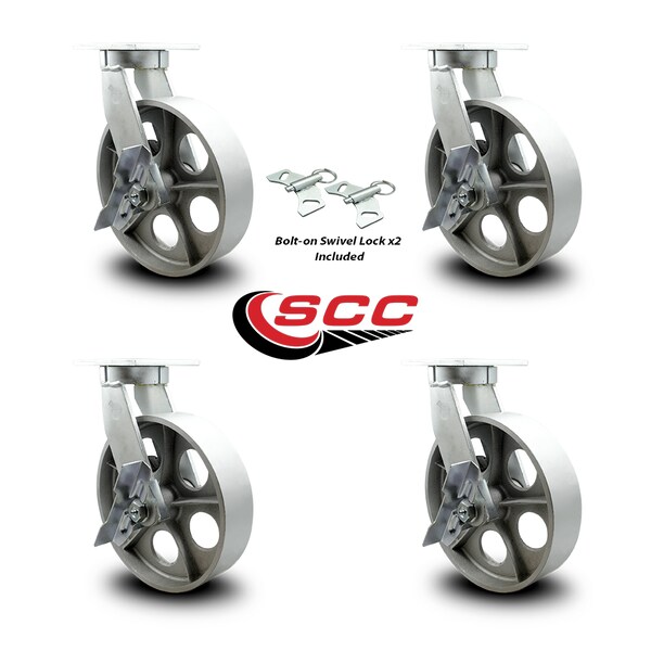 Service Caster 10 Inch Extra Heavy Duty Semi Steel Cast Iron Caster Brakes 2 Swivel Locks, 4PK SCC-KP92S1030-SSR-SLB-BSL-2-SLB-2 - main